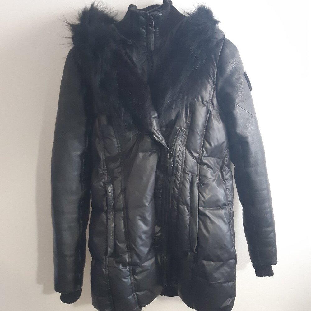 Elegant Women's Black Coat Genuine Fur Puffer  - Atelier Noir By Rudsak Sz Small